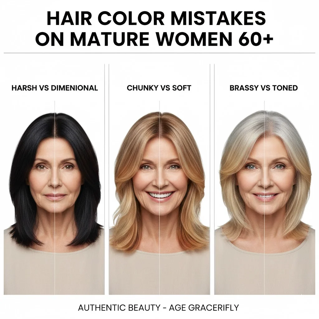 Visual examples of common hair color mistakes that age women