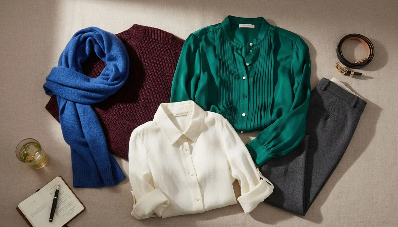 Wardrobe color palette showing jewel tones that complement gray hair